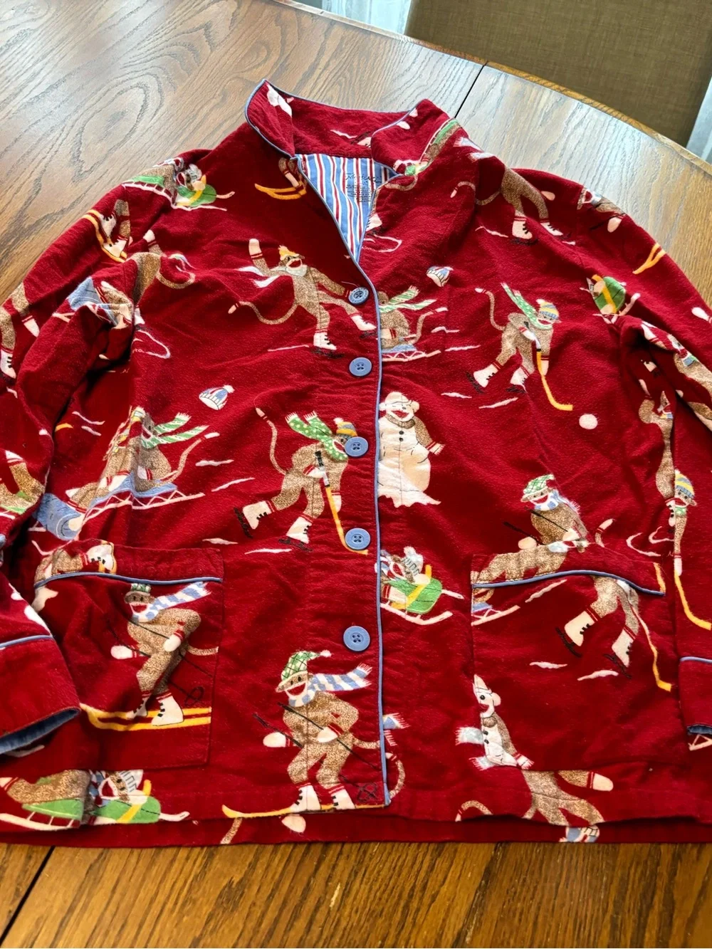 Vtg nick & Nora womens 2 pc pajamas flannel XL sock monkey sled ski snowman